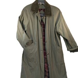 Portrait Vintage Green Trench Coat Women’s M Corduroy Collar Lined Heritage
